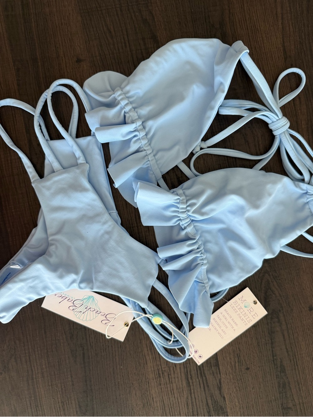 Beach Babe Light Blue Ruffle Triangle Bikini Set LARGE TOP, MEDIUM BOTTOM